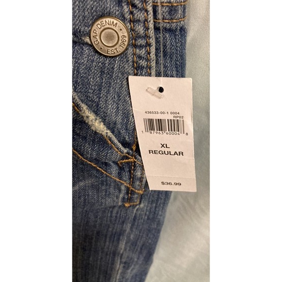 NWT GAP Girls Kids Bib Denim Jean Distressed Overall Shorts Cuffed XL Regular - Picture 7 of 9